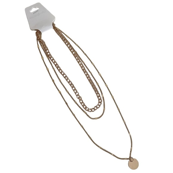 3-Layered Gold-Tone Chain Link Necklace with Mini Round Coin Charm Pendant - Picture 11 of 11